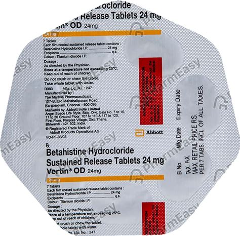 Vertin Od 24 MG Tablet (7): Uses, Side Effects, Price & Dosage | PharmEasy
