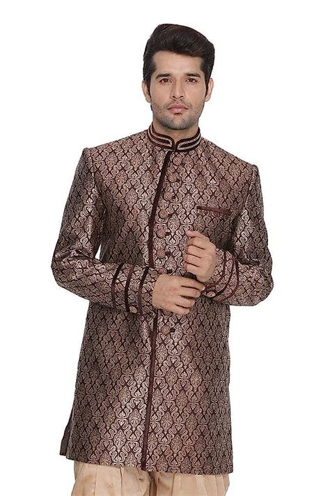 Buy VASTRAMAY Men's Coffee Brown Silk Blend Sherwani Set at Amazon.in