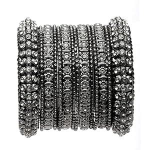 Buy ZENEME Oxidised Silver-Plated Black Toned White Artificial Stones ...