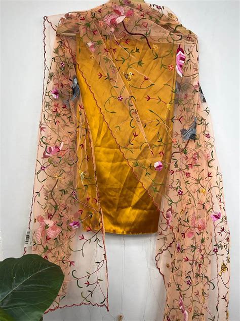 Yellow Silk Suit Set with Parsi Embroidered Net Dupatta
