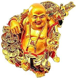 Buy GJ Polyresin Feng Shui Standing Laughing Buddha with Coin Chain ...