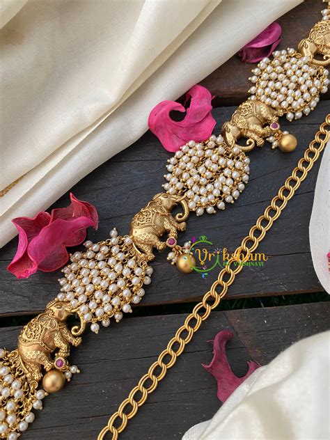 Pearl Hip Chain with Cluster Pearls-Elephants-G4674 – vrikshamindia
