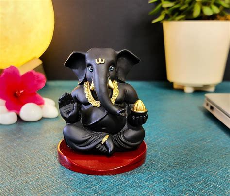 Buy Handcrafted Poly Resin Ganesha Statue with Base - Perfect for Car ...
