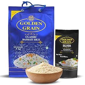 GOLDEN GRAIN Classic Basmati Rice 5Kg + Silver Platinum 1Kg Combo ...