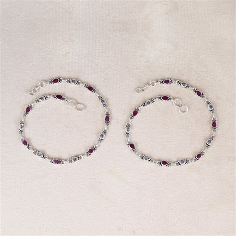 Jadau Petal Shape Silver Anklet – Silver 'N' Stones