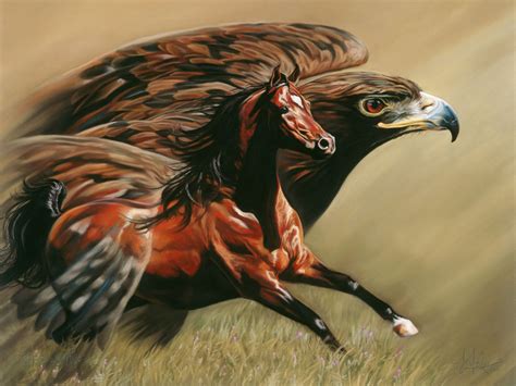 Download wallpaper figure, Horse, Eagle, painting, section painting in ...
