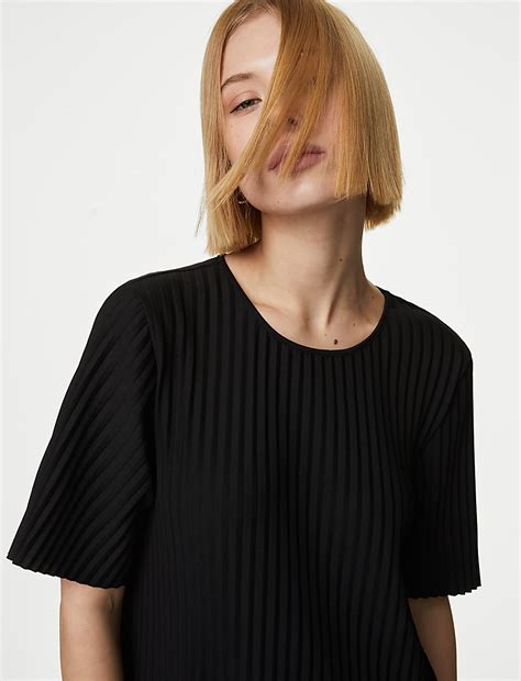 Buy Plisse Round Neck Midi T-Shirt Dress at Marks & Spencer