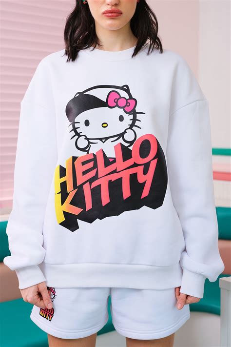 Buy All White Hello Kitty Oversized Sweatshirt | BonkersCorner