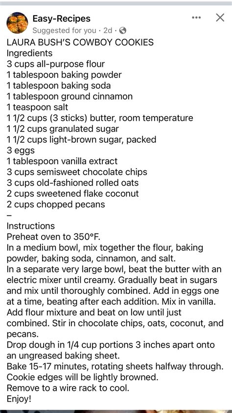 Laura Bush Cowboy Cookies Recipe