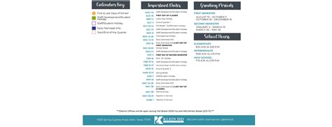 Doerre Intermediate - School District Instructional Calendar - Klein ...