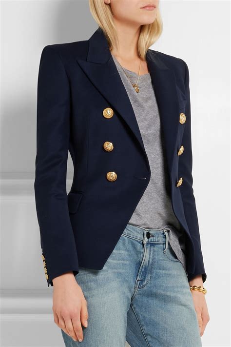 Balmain - Double-breasted Wool-twill Blazer - Navy Blue | Blue blazer ...