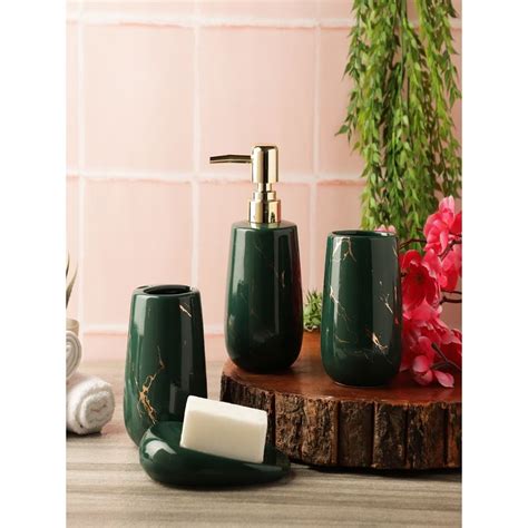 Buy The Decor Mart Ceramic Green Marble Textured Bath Accessory Set Online