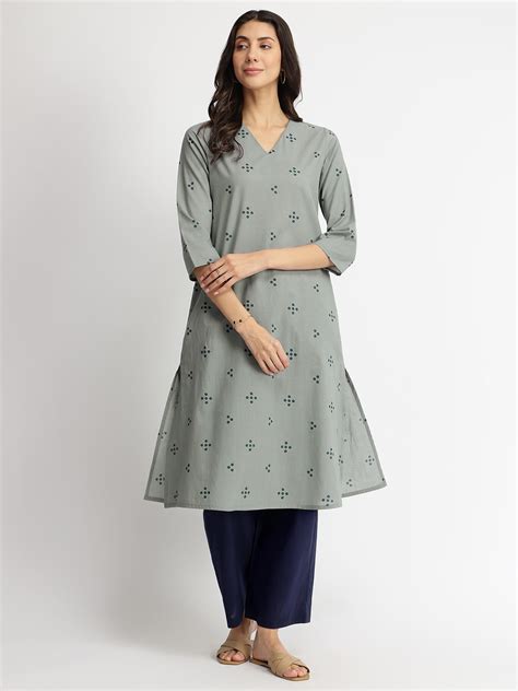 Buy Blue Cotton Tribal Print Kurta Set Online | Pink Fort – Pink Fort ...