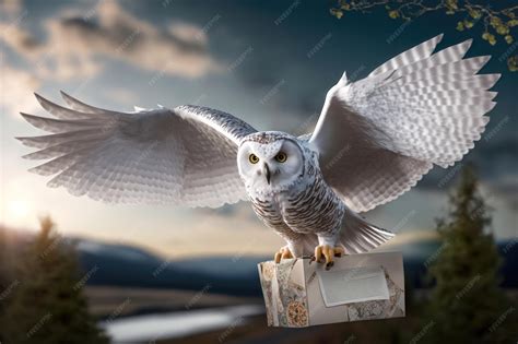 Premium Photo | A magical white owl delivers a letter to a magical ...