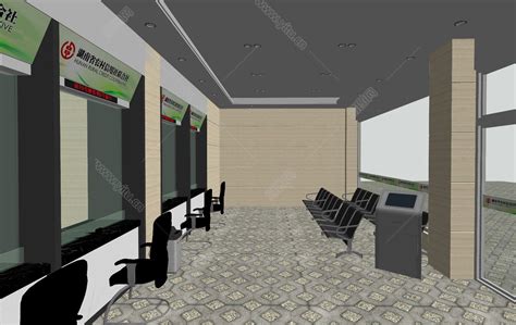 现代风格银行 银行大堂柜台 信用社银行门头 自助机 交易窗口 ATM机 - sketchup网