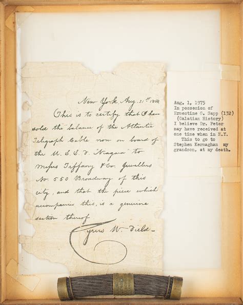 Cyrus W. Field: Transatlantic Cable Relic by Tiffany's | RR