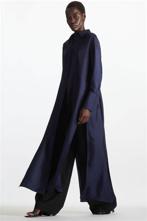 LONGLINE SILK SHIRT DRESS - NAVY - COS | Silk shirt dress, Black shirt ...