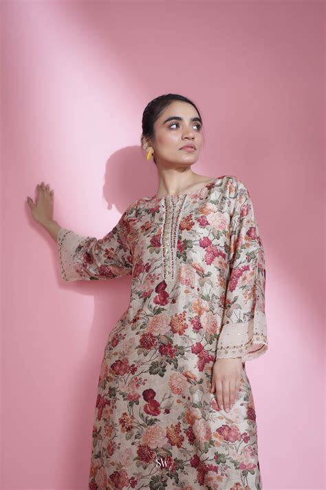 Off White Printed Top And Bottom Set With Floral Pattern | Singhania's ...