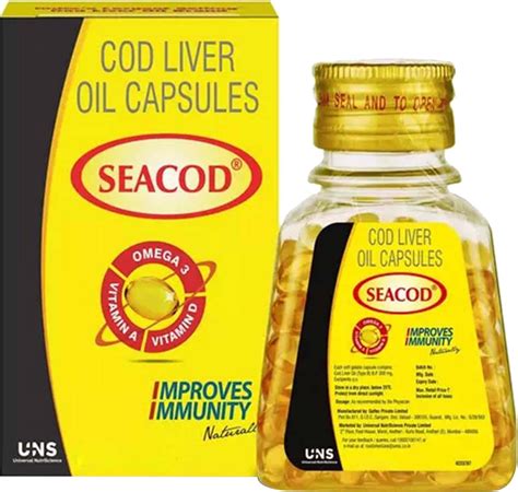 Buy SEACOD PURE COD LIVER OIL CAPSULES 300MG WITH OMEGA 3 VITAMIN A & D ...