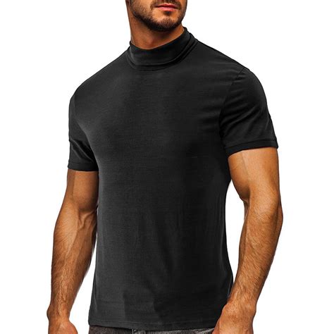 YYDGH Mens Mock Turtleneck T Shirts Short Sleeve Solid Color Shirts ...