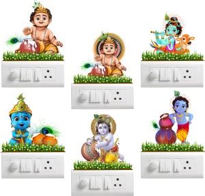 Art Kafe 13 cm Shree Krishna & Butterflies Switchboard Sticker Self ...