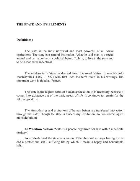 THE State AND ITS Elements - THE STATE AND ITS ELEMENTS Definitions ...