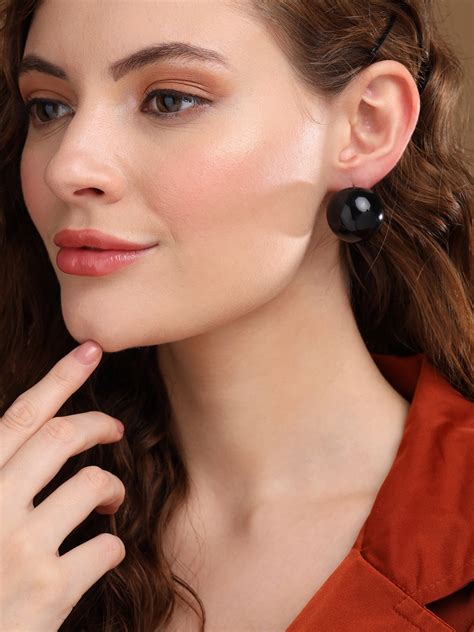 Prita by Priyaasi Black Oversized Sphere Pearl Silver-Plated Stud Earr