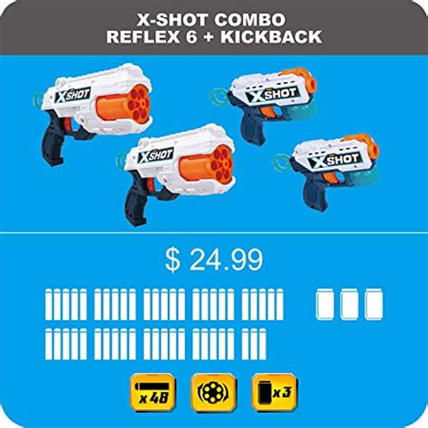 Buy XShot Excel Double Kickback Double Reflex 6 Foam Dart Blaster Combo ...