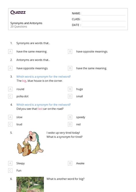 50+ Synonyms and Antonyms worksheets for 4th Class on Quizizz | Free ...