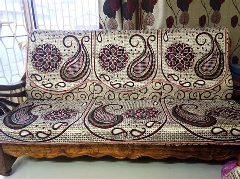 Griiham 5 seater Cream color Sofa cover with Gold and Maroon Work SB7 ...