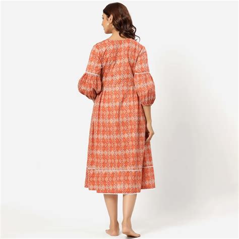 Seasonalstyle | Peach-Coloured Ethnic Motifs Maternity & Nursing Cotton ...