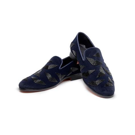 Buy Navy Blue Velvet Slip-On Shoes For Women | Indyverse
