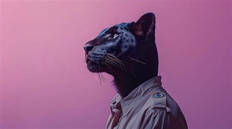 Solitary panther in scout uniform on lavender backdrop with natural ...