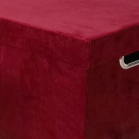 Providence Burgundy Velvet Fabric Storage Basket with Lid, Medium