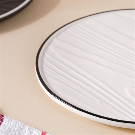 Ceramic Wooden Texture Round Platter White 9.5 Inch Online - Premium ...