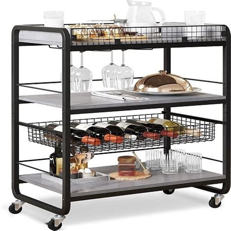 Buy Bar Carts for The Home, Industrial Bar Cart with Movable Basket ...
