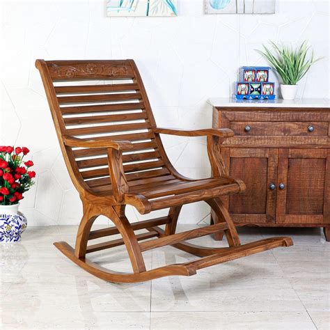DZYN Furnitures Aldin Teak Wood Rocking Chair (Natural Teak) : Amazon ...