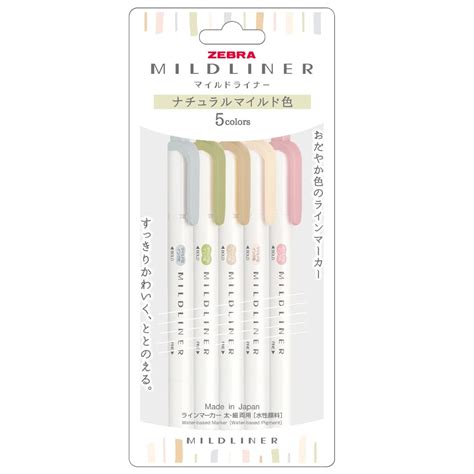 Zebra Mildliner WKT7-5C-NTC Highlighter, Natural Mild, 5 Colors Set ...