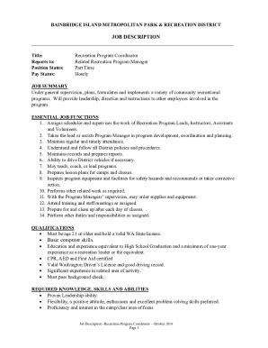 Fillable Online Recreation Program Coordinator.FInal.10.19 Fax Email ...