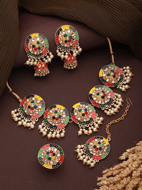 Gold-Plated Stoine-Studded & Beaded Jewellery Set – Jazzandsizzle