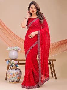 Buy Leelavati Embellished Bollywood Chiffon Red Sarees Online @ Best ...