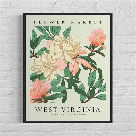 West Virginia State Flower, Flower Market Art Print, Rhododendron 1960 ...