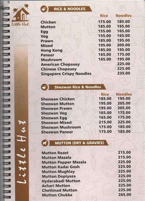 Menu at Little Hut Restaurant, Chennai, 8/19