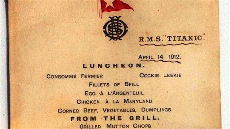 Image result for Titanic First Class Lunch Menu