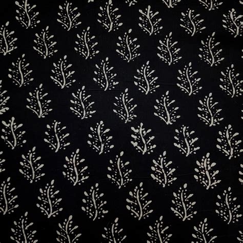 Pre-cut 2 meter Pure Cotton Discharge Black With Fern Bush Hand Block ...