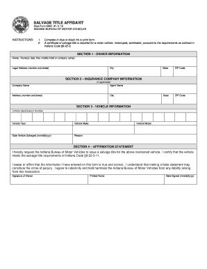 Fillable Online SALVAGE TITLE AFFIDAVIT Fax Email Print - pdfFiller