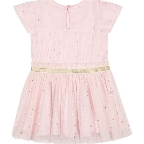 Buy Girls Half Sleeves Star Print Mesh Dress - Pink Online at Best ...