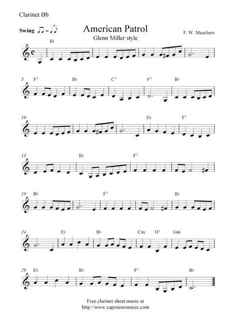 American Patrol, free clarinet sheet music notes