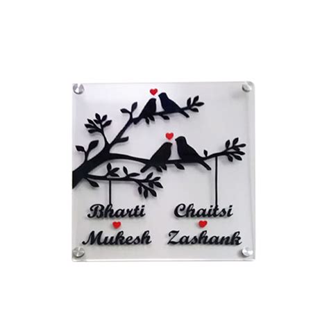 2 Pair Of Love Birds Acrylic - Name Plate – acrylicsheetsindia