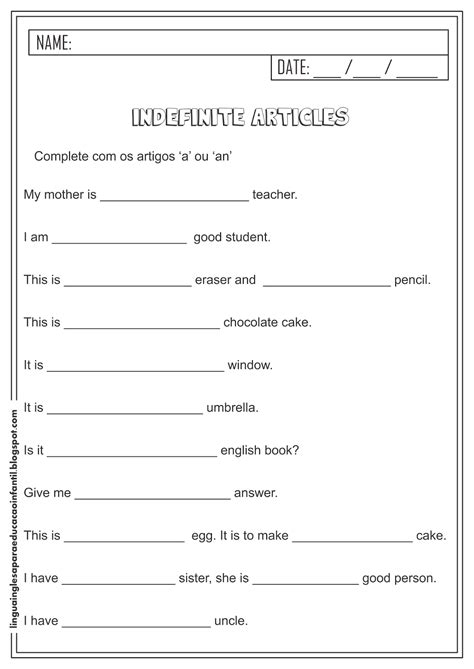 Exercicios Sobre Artigos Definidos E Indefinidos Em Ingles - FDPLEARN